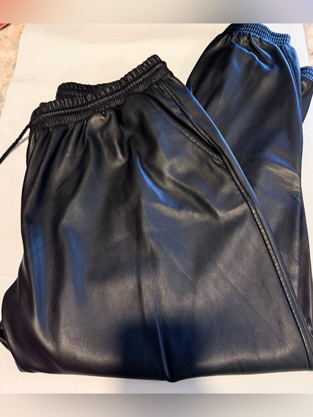 Scoop Women's Black Faux Leather Jogger Pants Drawstring Elastic Waist XXL
